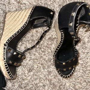 Black Studded Espadrille Wedges